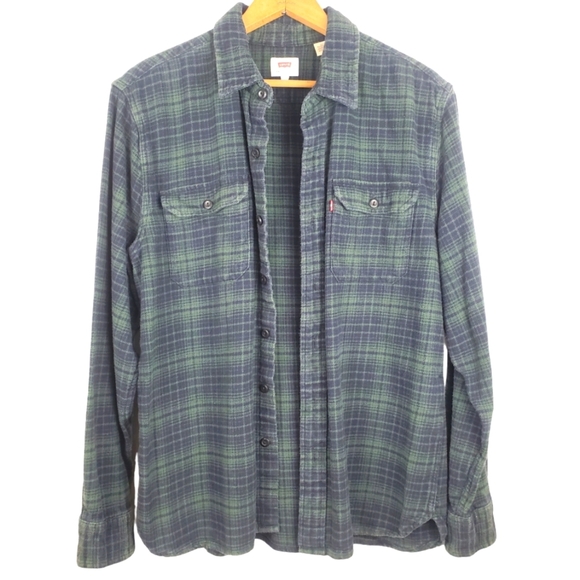 Men's Levi's Red Tag Flannel shirt. Blue Green plaid. LG - Picture 1 of 12